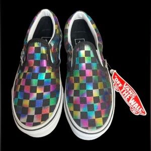 NWT, Vans iridescent black check kids slip on (youth size 1.5)